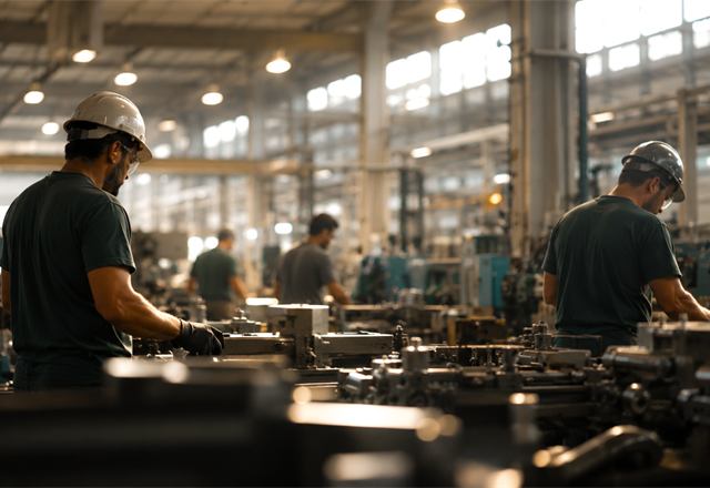 Linha de produção industrial em operação